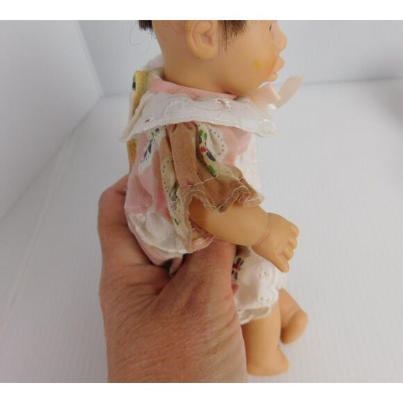 Vintage GiGo Toys Dolls PE Pellets Pink White Red White Plaid Dress Brown Hair - Picture 7 of 14